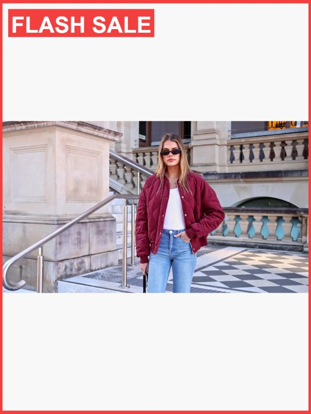 Quilted Bomber Jacket Lightweight Cropped Zip Up Puffer Coat with Pockets - Picture 7 of 7